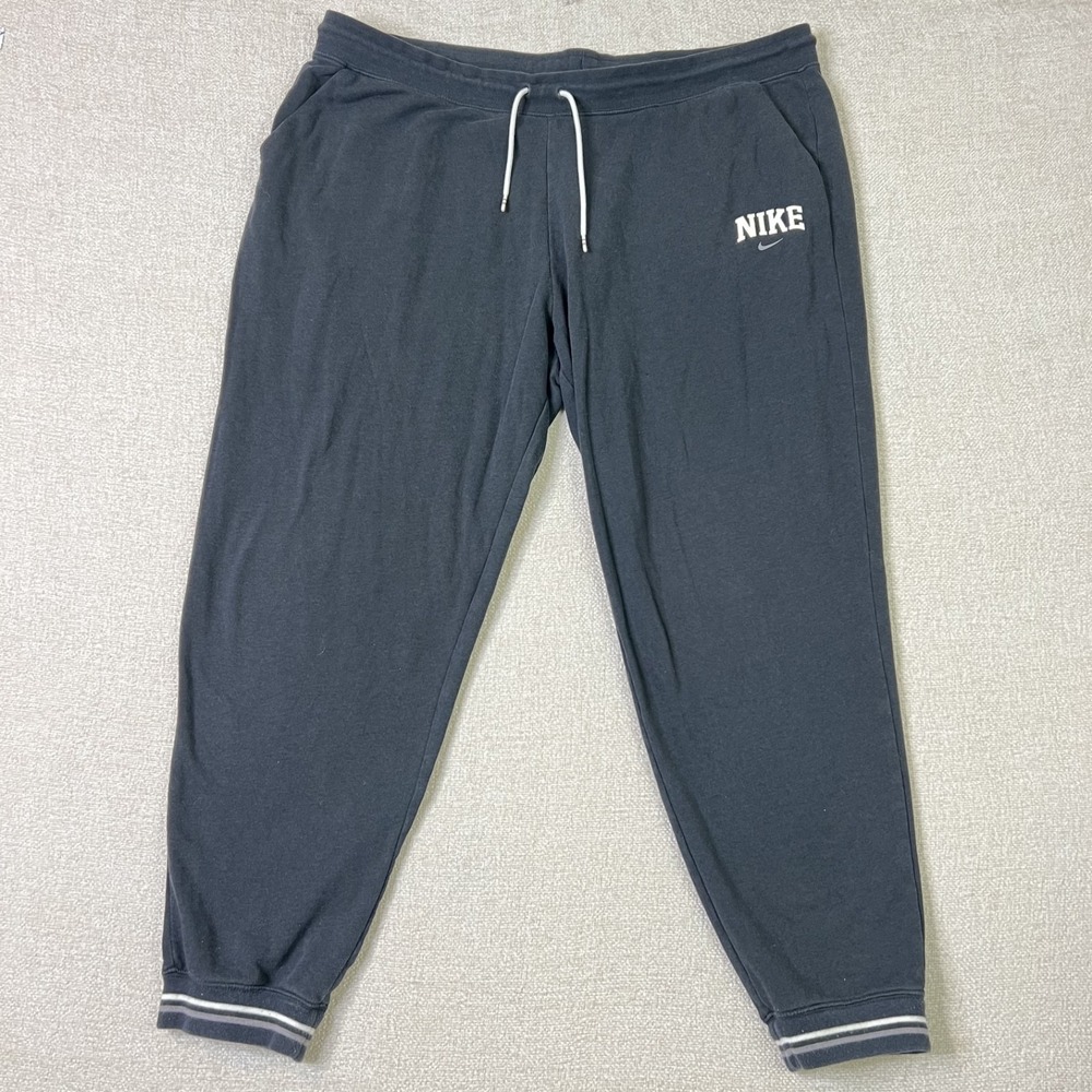 Nike Athleisure Preppy Drawstring Elastic Waist Black Joggers Sweatpants XXL